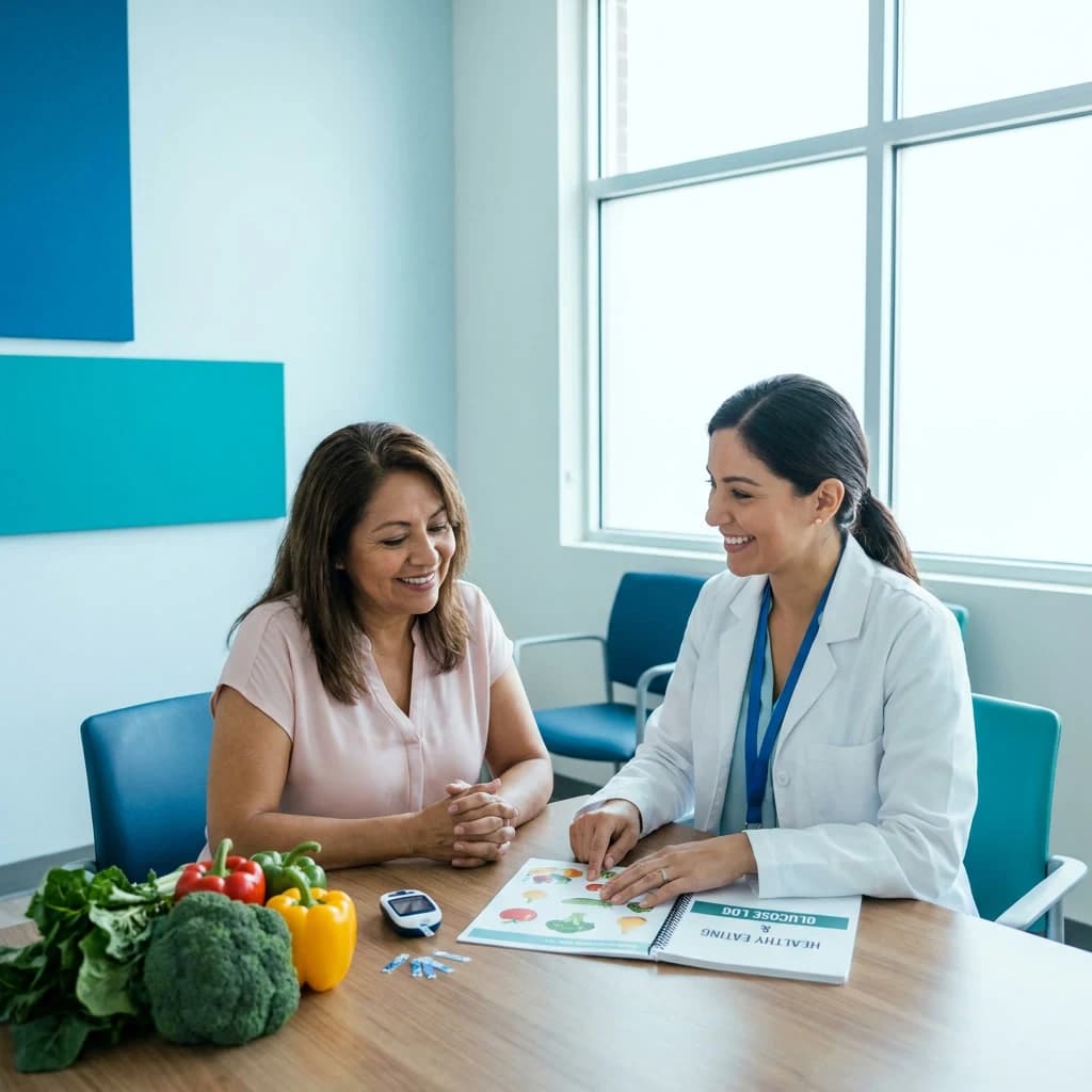 Paciente midiendo su nivel de glucosa como parte del control de diabetes en Pasadena