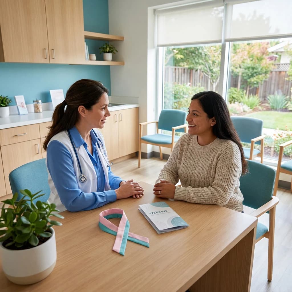 Mujer hispana en una consulta de salud femenina en Pasadena