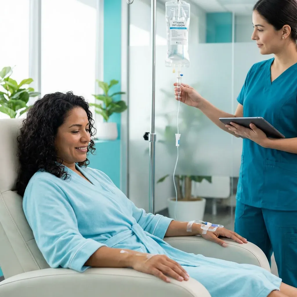 Aplicación de una inyección de vitamina B12 en una clínica hispana de Pasadena